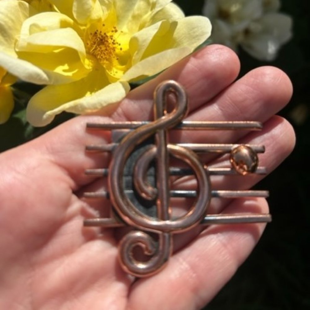 VTG RENOIR Copper Musical Note BROOCH - Picture 2 of 7